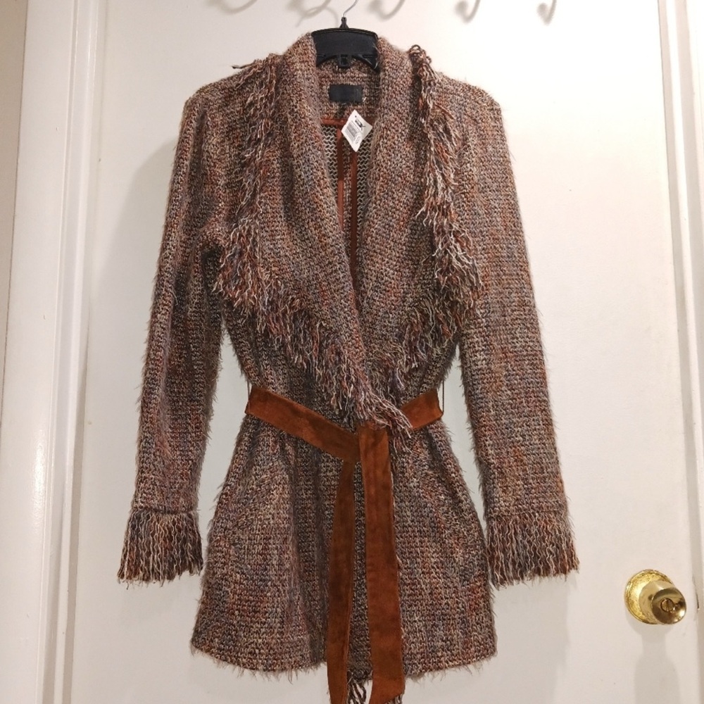 Nwt Intermix belted fringe wrap jacket women's size Large